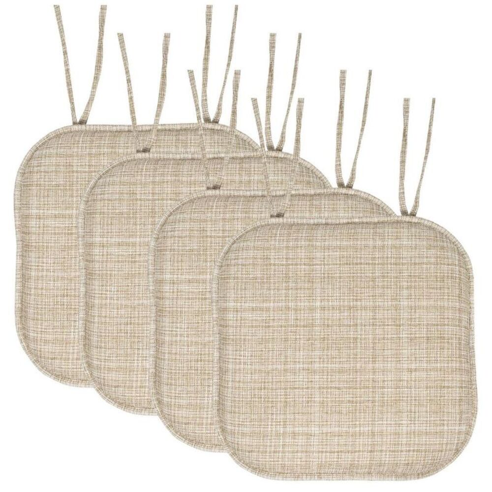 Aria Memory Foam Non-Slip Chair Cushion Pad with Ties Beige 4 Pack
